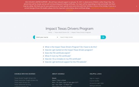 Impact Texas Drivers Program - Aceable Help Center