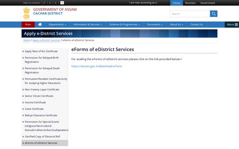 eForms of eDistrict Services | Government Of Assam, India