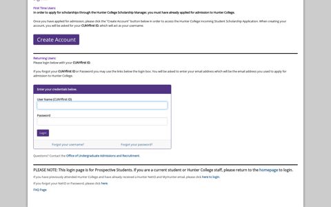 Student Home Page - the Hunter College Scholarship Manager!
