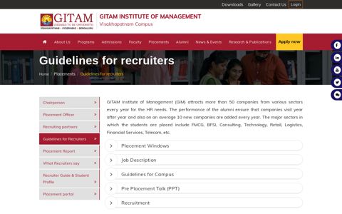 Guidelines for recruiters | GITAM Institute of Management