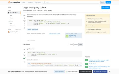 Login with query builder - Stack Overflow