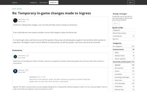 Re: Temporary in-game changes made to Ingress — Ingress