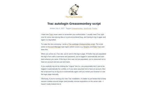 Trac autologin Greasemonkey script – The Pug Automatic