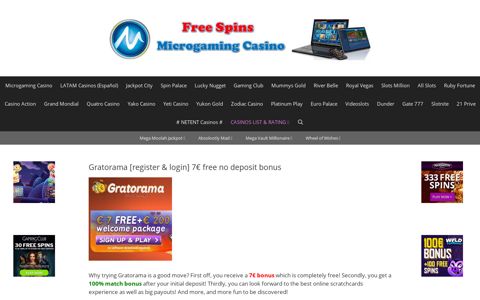 Gratorama [register & login] 7€ free no deposit bonus