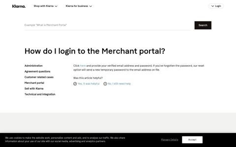 How do I login to the Merchant portal? | Klarna US