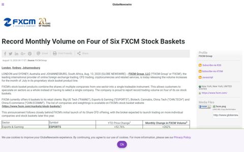 Record Monthly Volume on Four of Six FXCM Stock Baskets