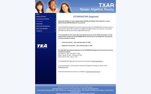 Assessment - ESTAR/MSTAR Diagnostic - Texas Algebra Ready