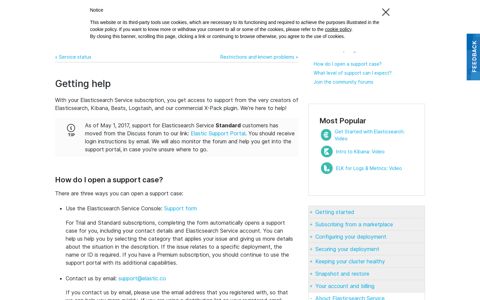 Getting help | Elasticsearch Service Documentation | Elastic