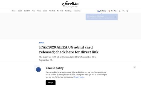 ICAR 2020 AIEEA UG admit card released; check here for ...