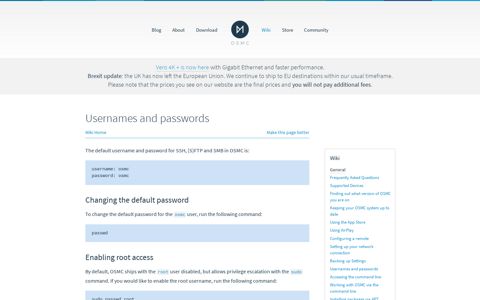Usernames and passwords - General - OSMC