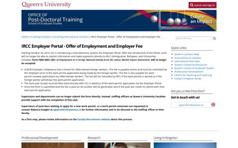 IRCC Employer Portal - Offer of Employment and Employer Fee