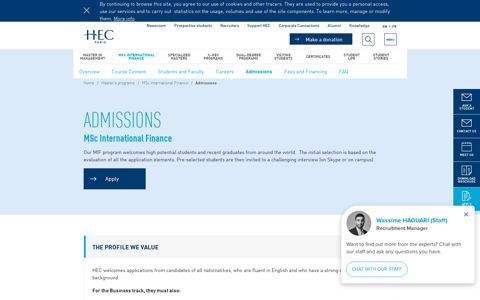 Master International FInance: Admissions| HEC Paris