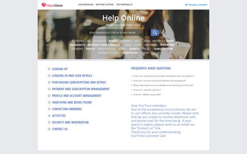 Help Online | How can we help you? - Ourtime