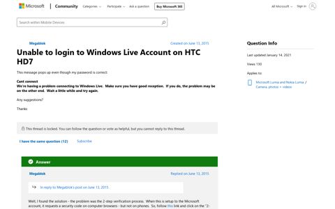 Unable to login to Windows Live Account on HTC HD7 ...