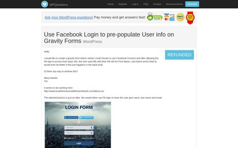 Use Facebook Login to pre-populate User info on Gravity Forms