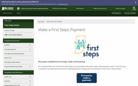 FSSA: First Steps: Make a First Steps Payment - IN.gov