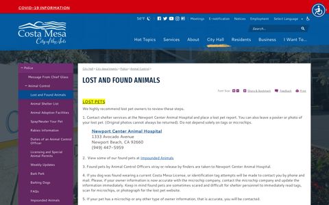 Lost and Found Animals | City of Costa Mesa