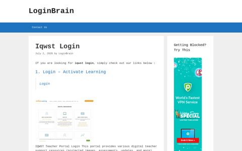 Iqwst - Login - Activate Learning - LoginBrain