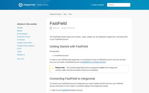 FastField – Integromat Support