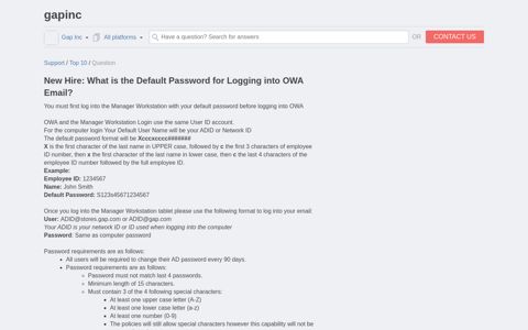 What is the Default Password for Logging into OWA ... - gapinc