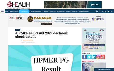 JIPMER PG Result 2020 declared; check details - eHealth ...