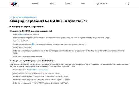 Changing the MyFRITZ! password | AVM International