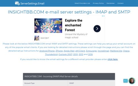 INSIGHTBB.COM email server settings - IMAP and SMTP ...