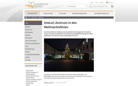 InteLeC-Zentrum in den Weihnachtsferien • Universität Passau