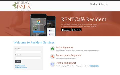 Login to Heritage Park Resident Services | Heritage Park