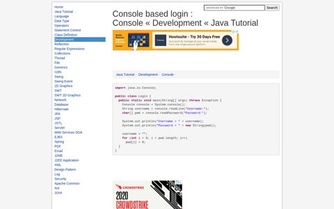 Console based login : Console « Development « Java Tutorial