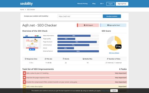Aqfr.net - SEO Checker - Seobility