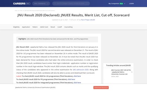 JNU Result 2020 (Declared) - Check JNUEE Entrance Exam ...