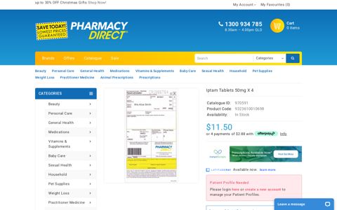 Buy Iptam Tablets 50mg X 4 Online | Pharmacy Direct