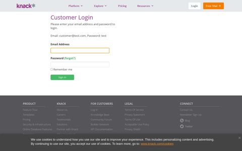 online database demo: Customer Portal - Knack