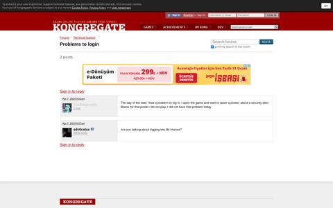 Problems to login discussion on Kongregate