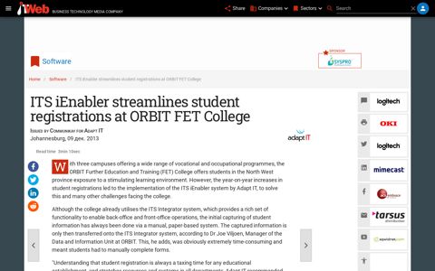 ITS iEnabler streamlines student registrations at ORBIT FET ...