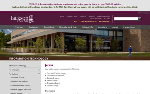 Information Technology | JetNet Account - Jackson College