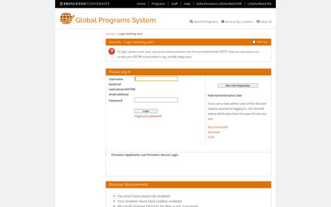 Security > Login (existing user) > Global Programs System