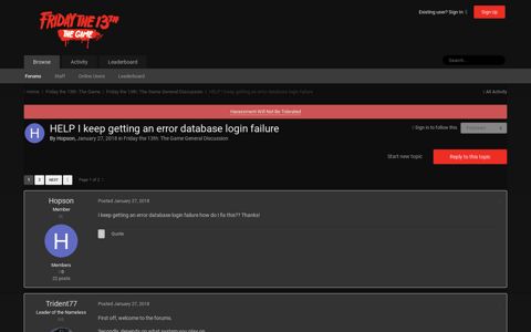 HELP I keep getting an error database login failure - Friday ...