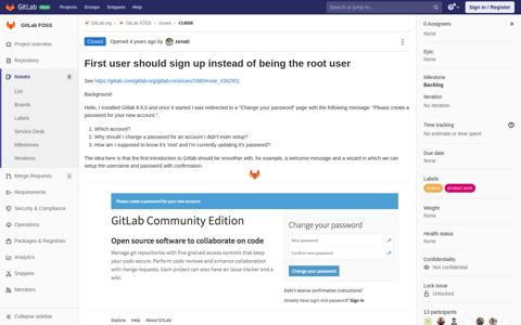 First user should sign up instead of being the root ... - GitLab