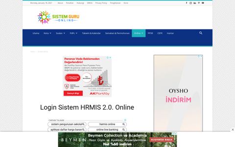 Login Sistem HRMIS 2.0. Online - Sistem Guru Online