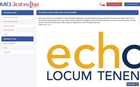 Physician jobs from Echo Locum Tenens - MDJobSite.com