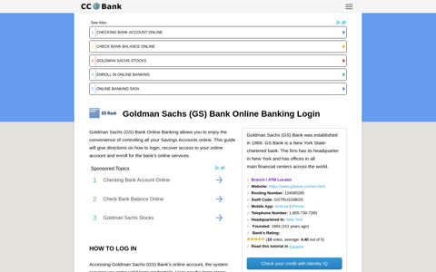 Goldman Sachs (GS) Bank Online Banking Login - CC Bank
