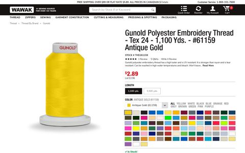 Gunold Polyester Embroidery Thread - Tex 24 - WAWAK ...