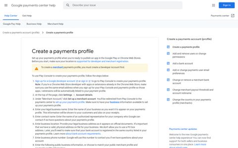 Create a payments profile - Google payments center help