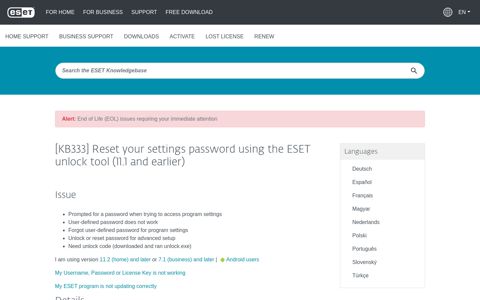 [KB333] Reset your settings password using the ESET unlock ...