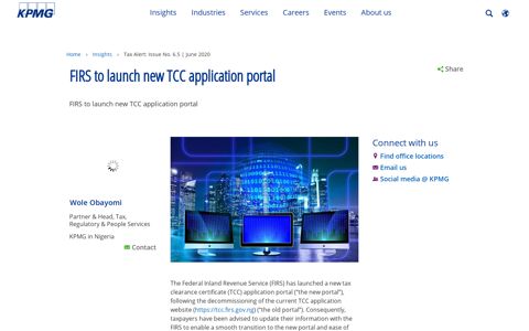 FIRS to launch new TCC application portal - KPMG International