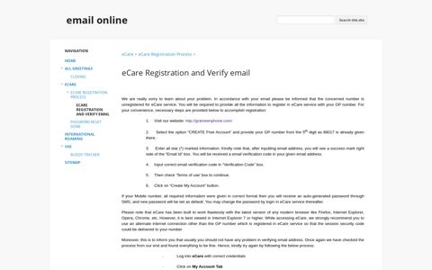 eCare Registration and Verify email - email online