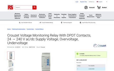 Crouzet Voltage Monitoring Relay With DPDT Contacts, 24 ...