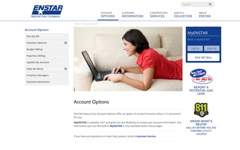 Account Options | ENSTAR Natural Gas